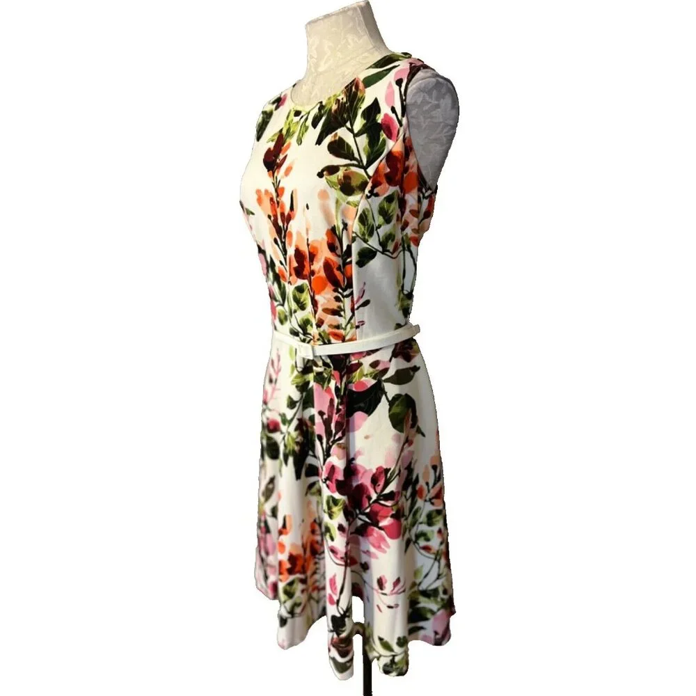 Danny & Nicole Dress 16 Floral Belted Stretch Career Church Washable NEW